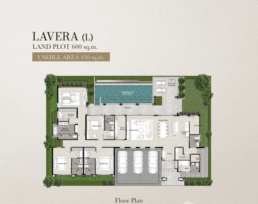Casa de Monte — планировка виллы Lavera, 4 спальни, 450 м²