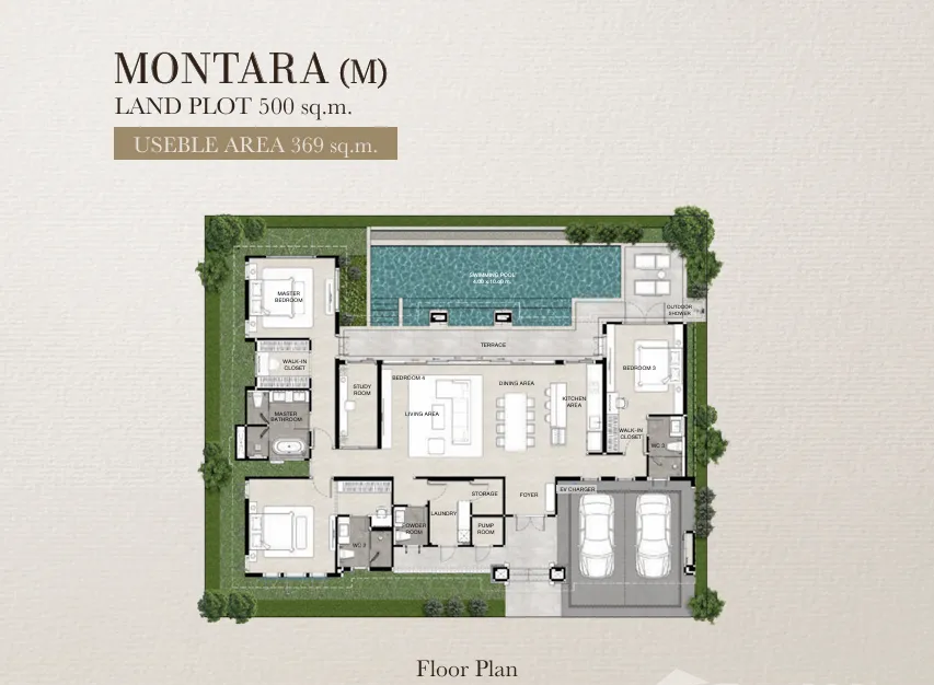 Casa de Monte — планировка виллы Montara, 3 спальни, 369 м²