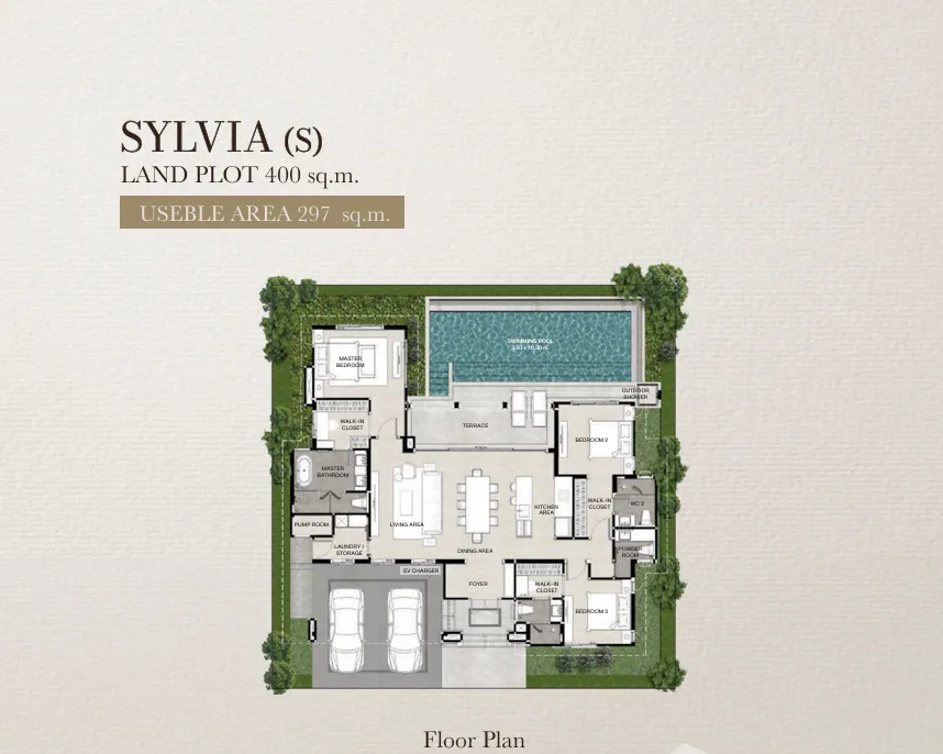 Casa de Monte — планировка виллы Sylvia, 3 спальни, 297 м²